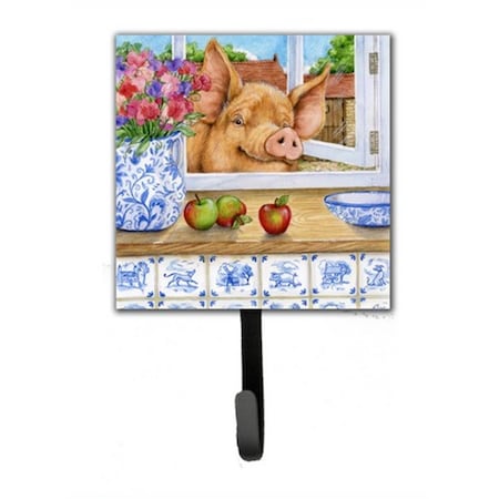 Micasa Pig Trying to Reach the Apple in the Window Leash or Key Holder MI252946